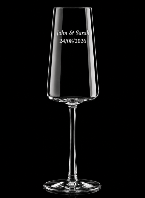 Engraved Wedding & Engagement Champagne Glasses – Set of 2 | Names & Date (Power)