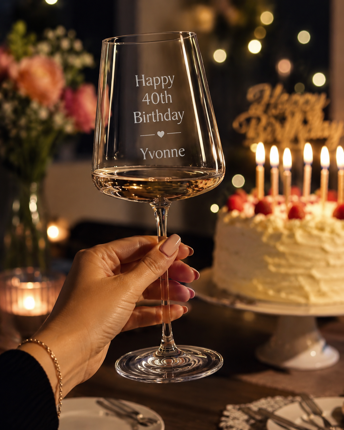 Happy Birthday Glass with Name and Age (Stolzle Power)